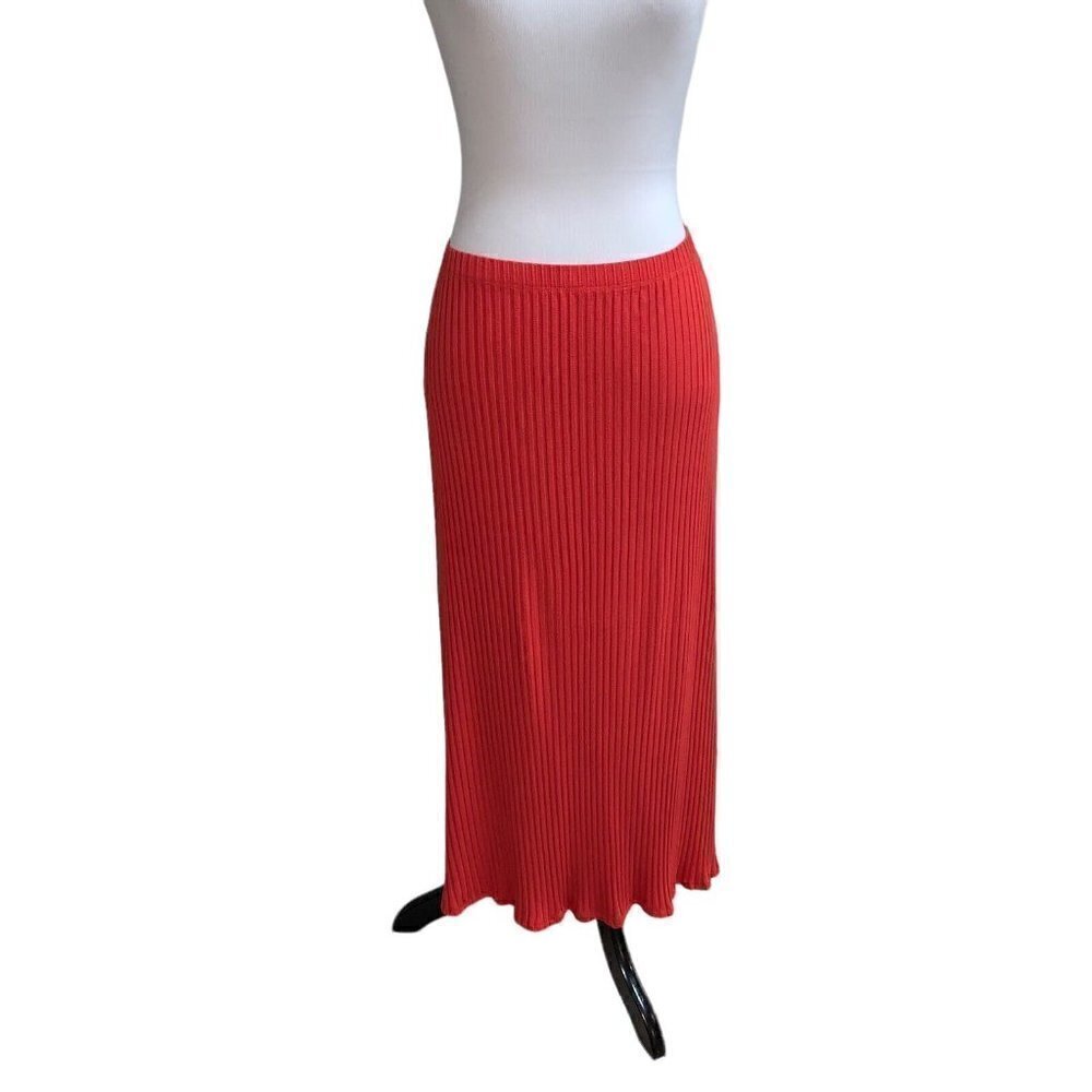 Catherine Malandrino Women's Maxi Skirt M Medium Knitted Orange Ribbed Fitted